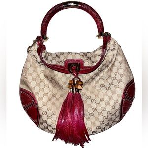 Gucci Monogram Beige and Python Red UNICEF Hobo Bag